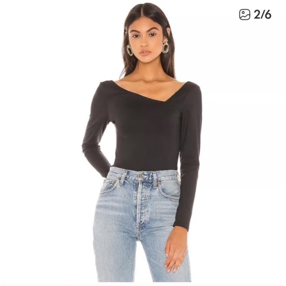 Intimately Free People Abbie Asymmetric Long Sleeve Bodysuit Small Black Capsule